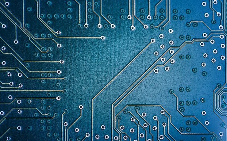 High Tech Circuit Board. Macro technology and computing concept. Network Technology Background .